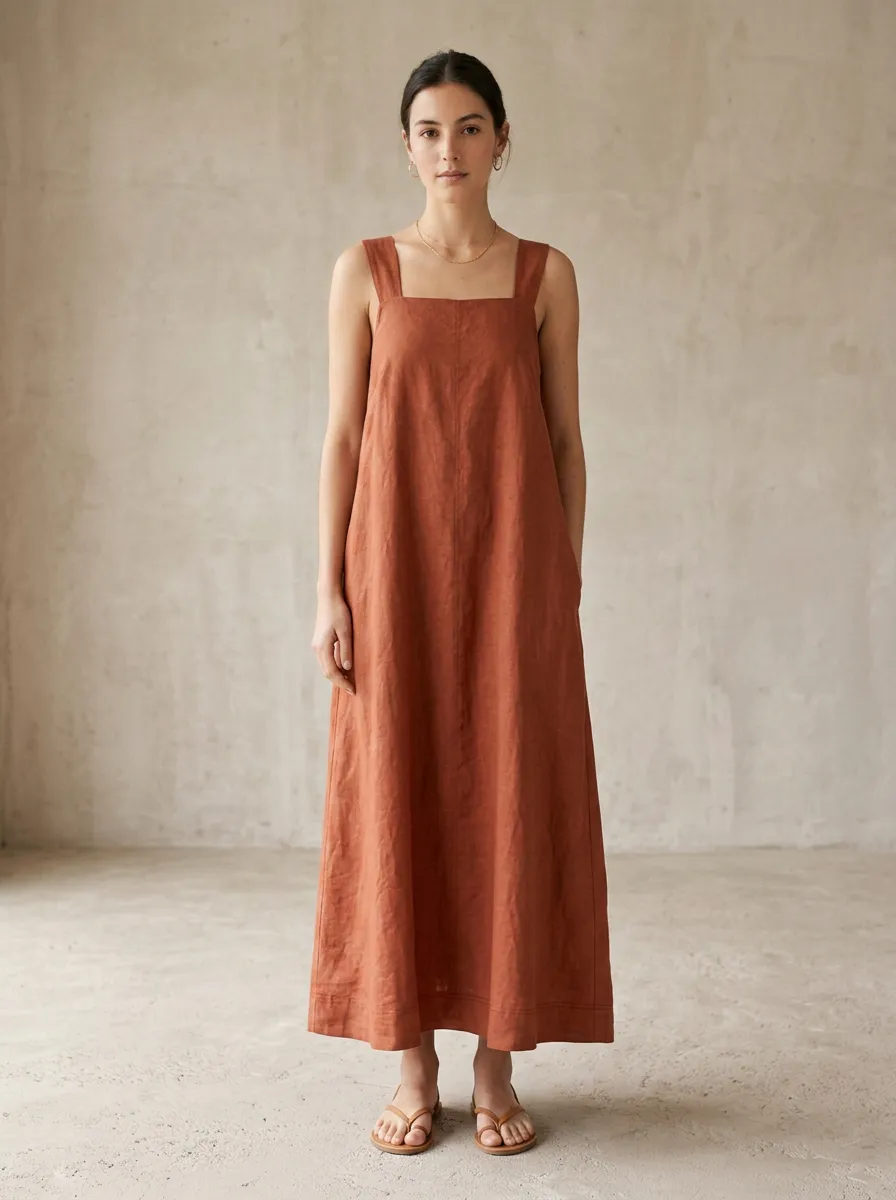Women's Casual Tie-Strap Linen Backless Dress