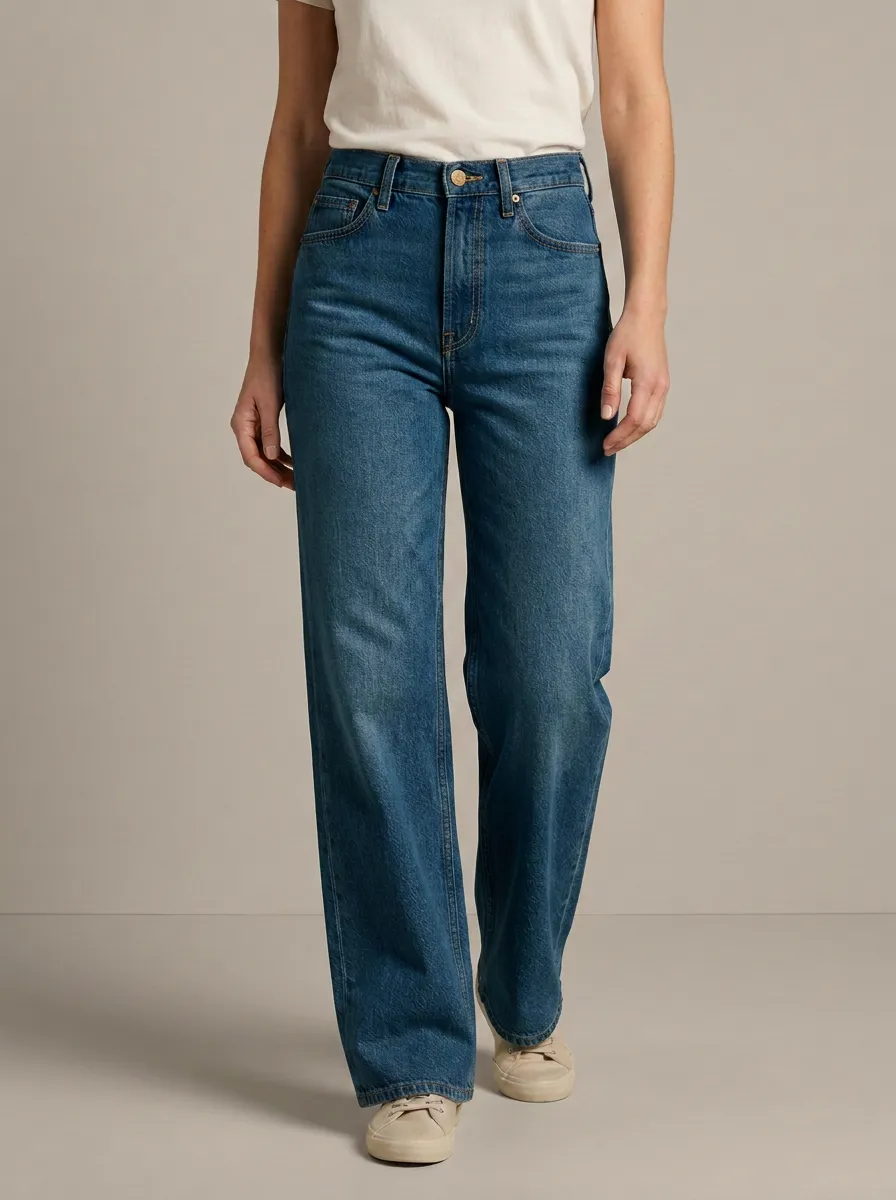Wide-Leg Washed Casual Denim Jeans