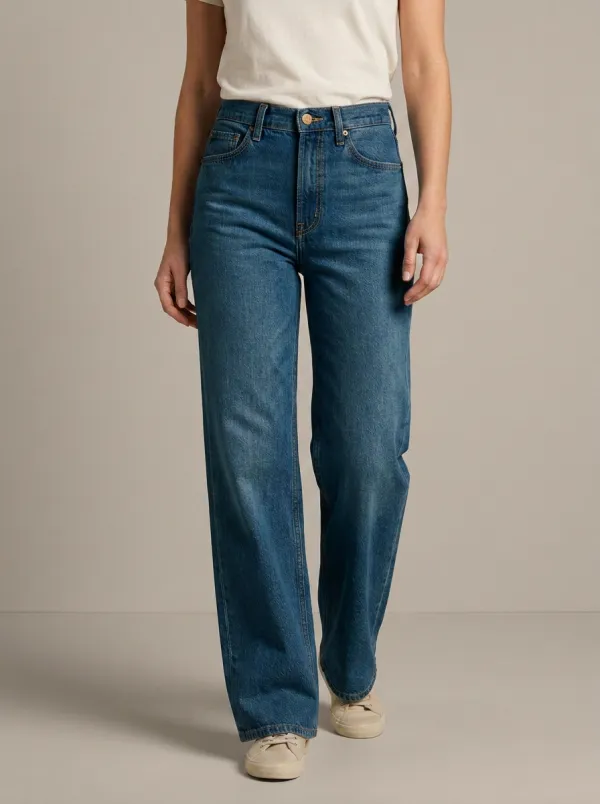 Wide-Leg Washed Casual Denim Jeans