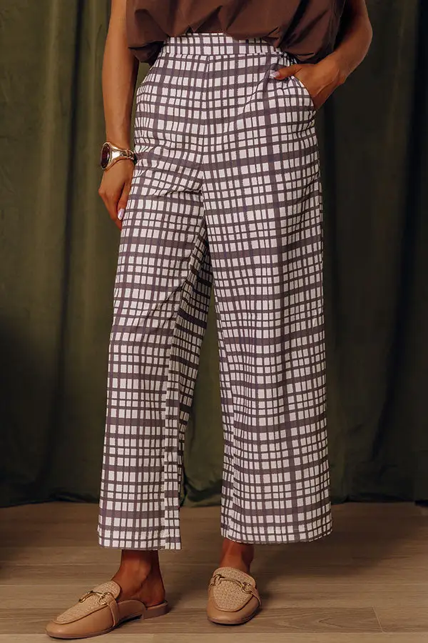 High Waist Relaxed Plaid Side Pocket Pants