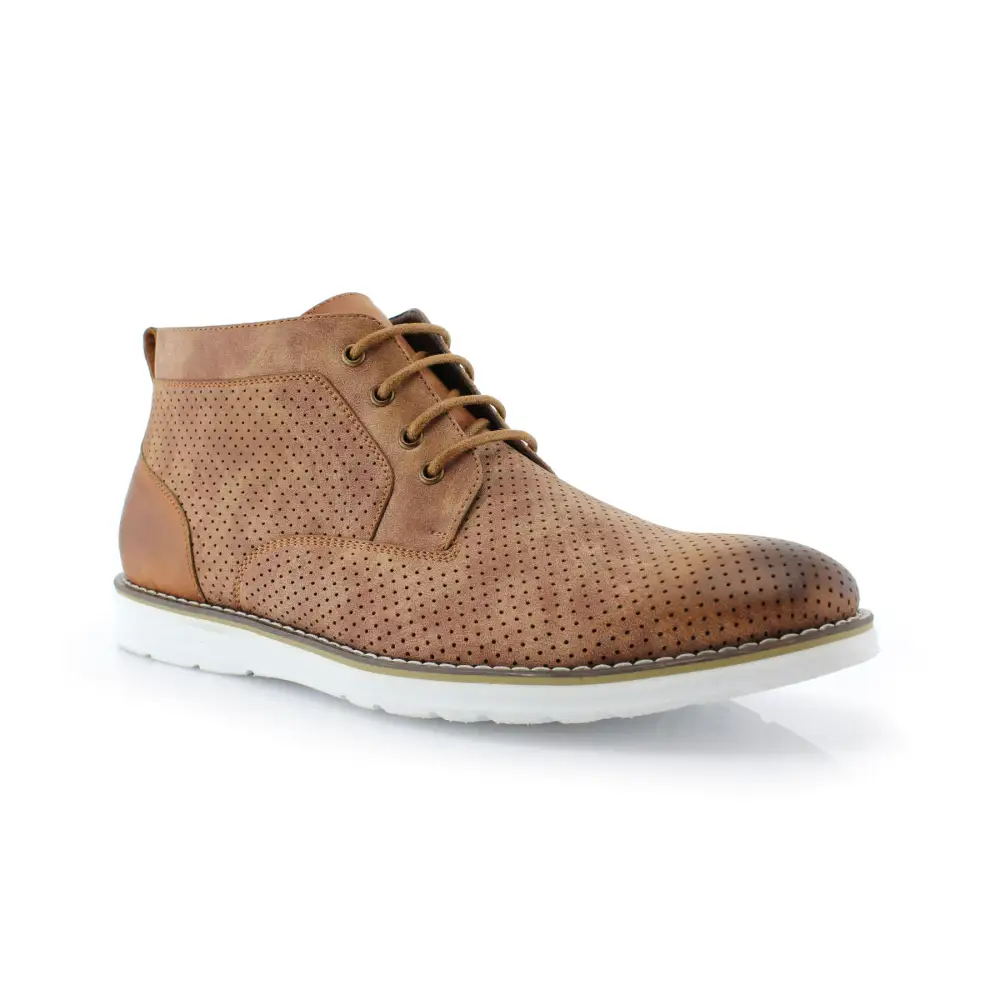 Faux-Leather Burnished Perforated Ankle Boots