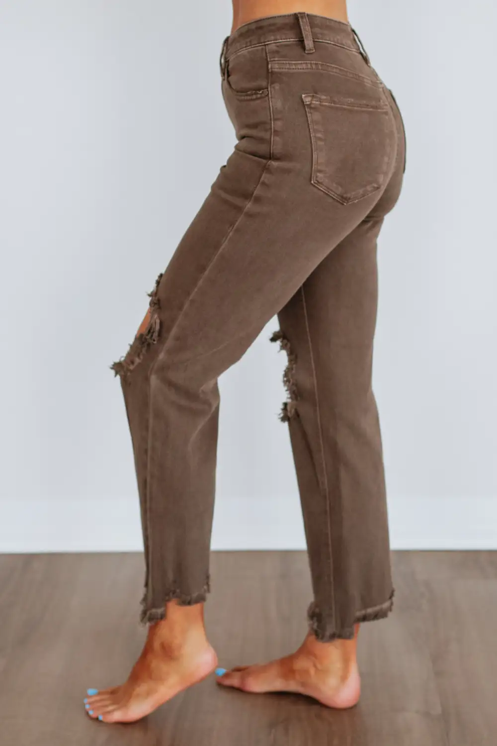 Women's High Rise Cropped Distressed Jeans