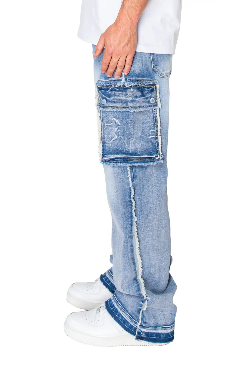 Men's Loose Fit Raw Edge Cargo Jeans