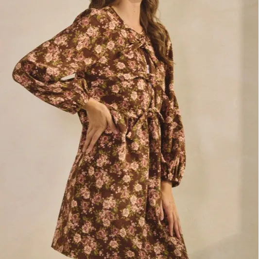 Floral Corduroy Long Sleeve Dress
