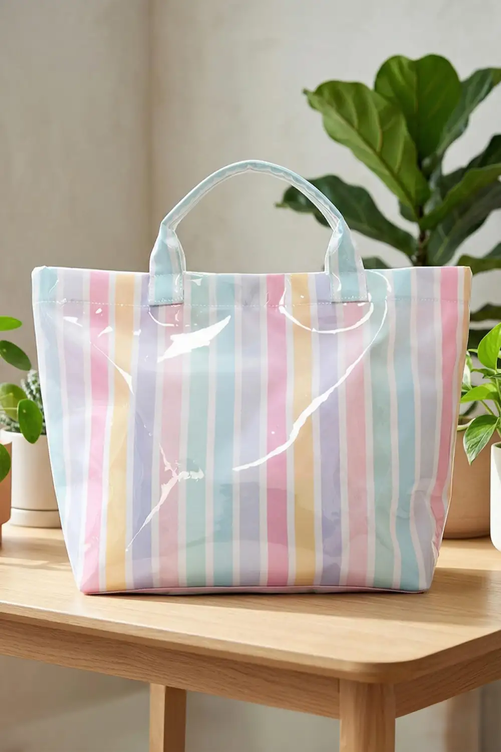 Glossy Striped Vinyl Tote Bag