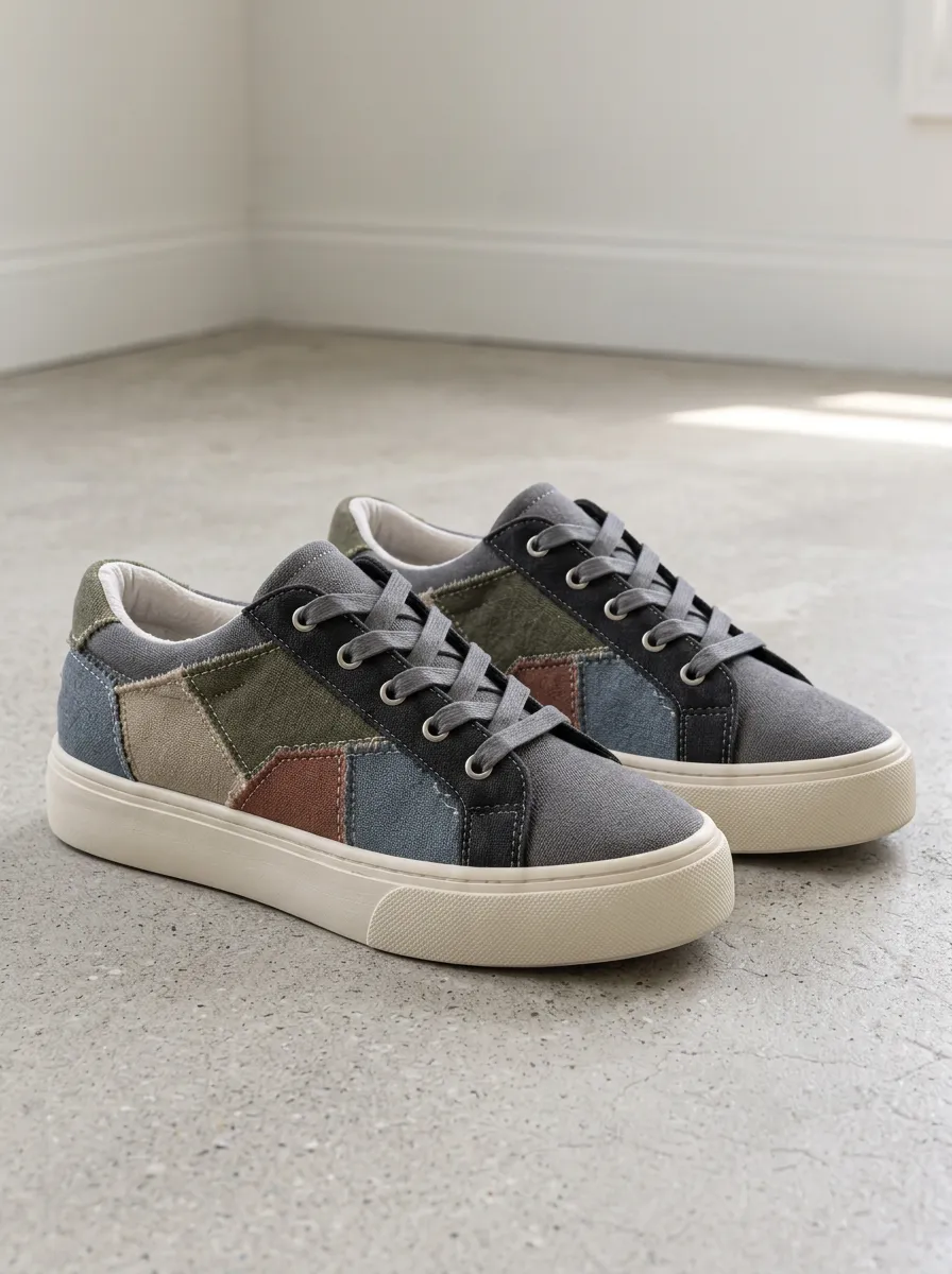 Men's Classic Casual Patchwork Colorblock Patterned Canvas Shoes
