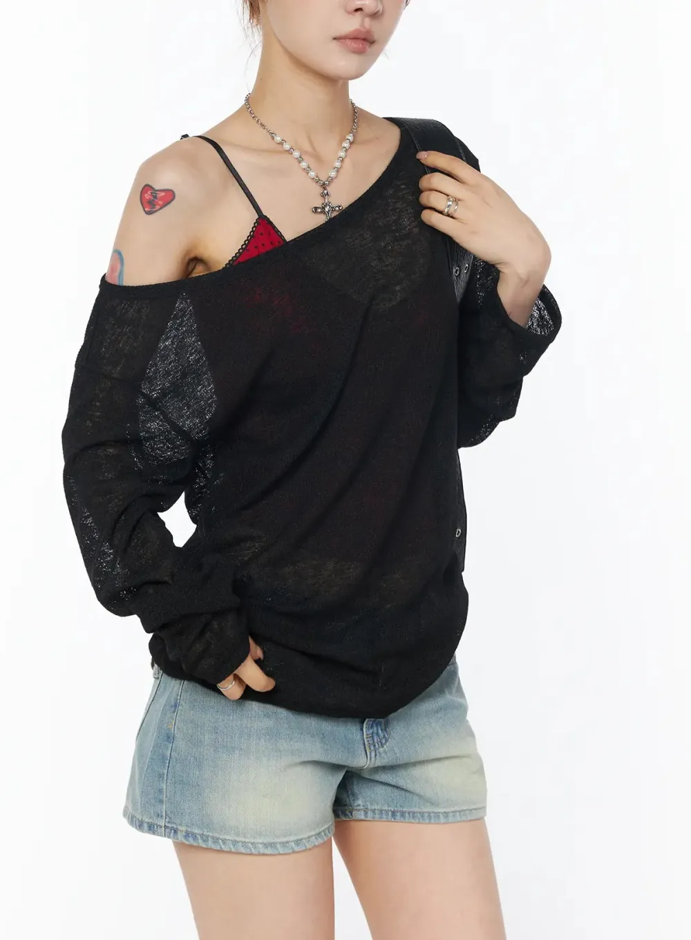 Sheer Off-Shoulder Long Sleeve Top
