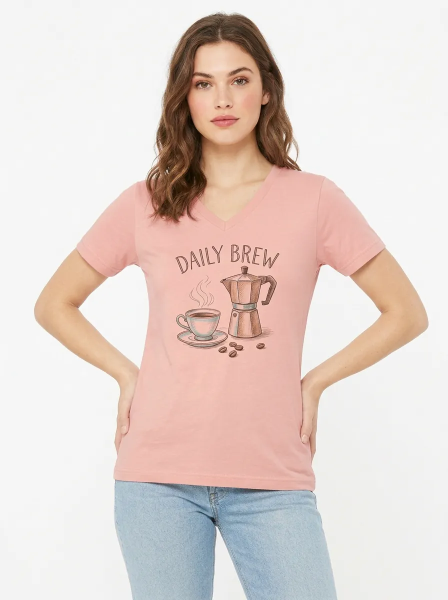 Women's Coffee Daily Brew Moka Pot Graphic V-Neck T-Shirt