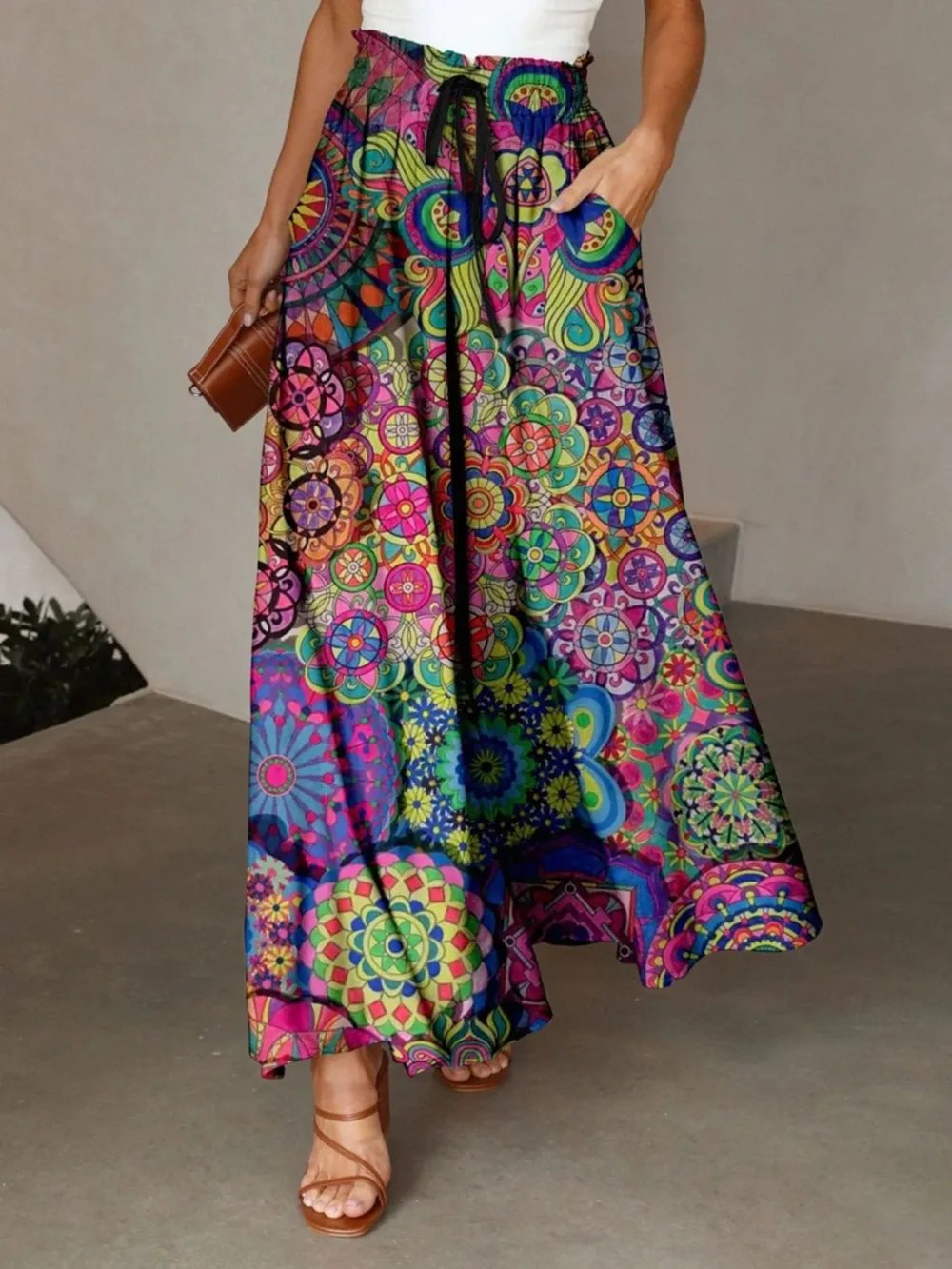 Pocket Printed Maxi Skirt