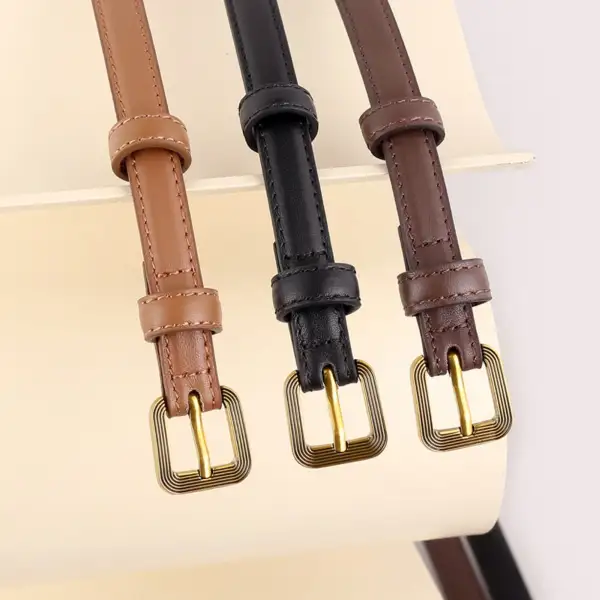 Leather Leather Skinny Belt with Buckle