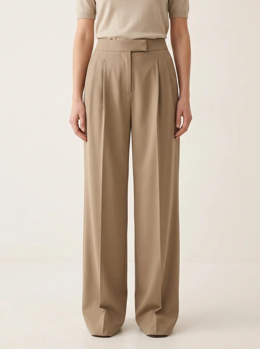 Refined Pleated High Rise Wide Leg Pants
