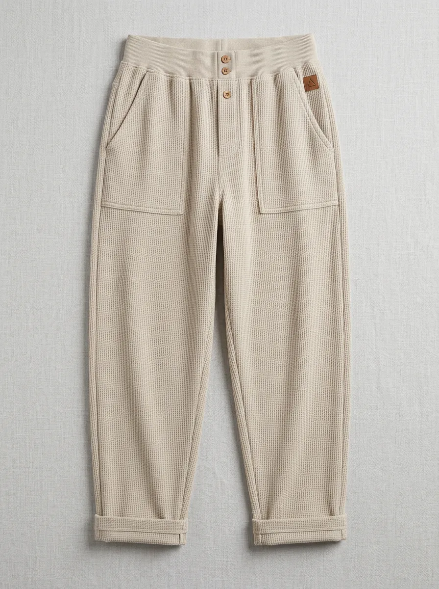 Unisex Casual Waffle Knit Buttoned Pocket Lounge Pants