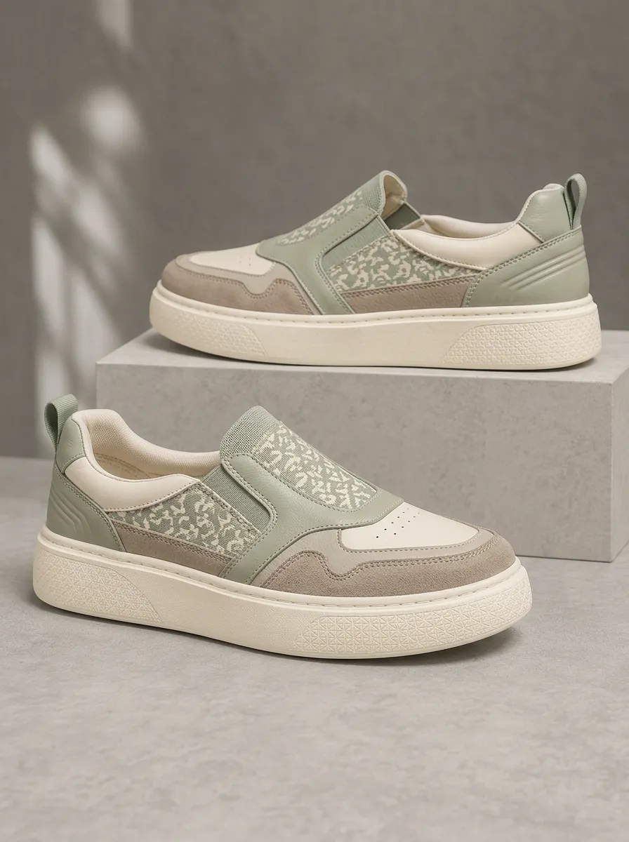 Men's Casual Sage Green Camo Pattern Printed Slip-on Shoes