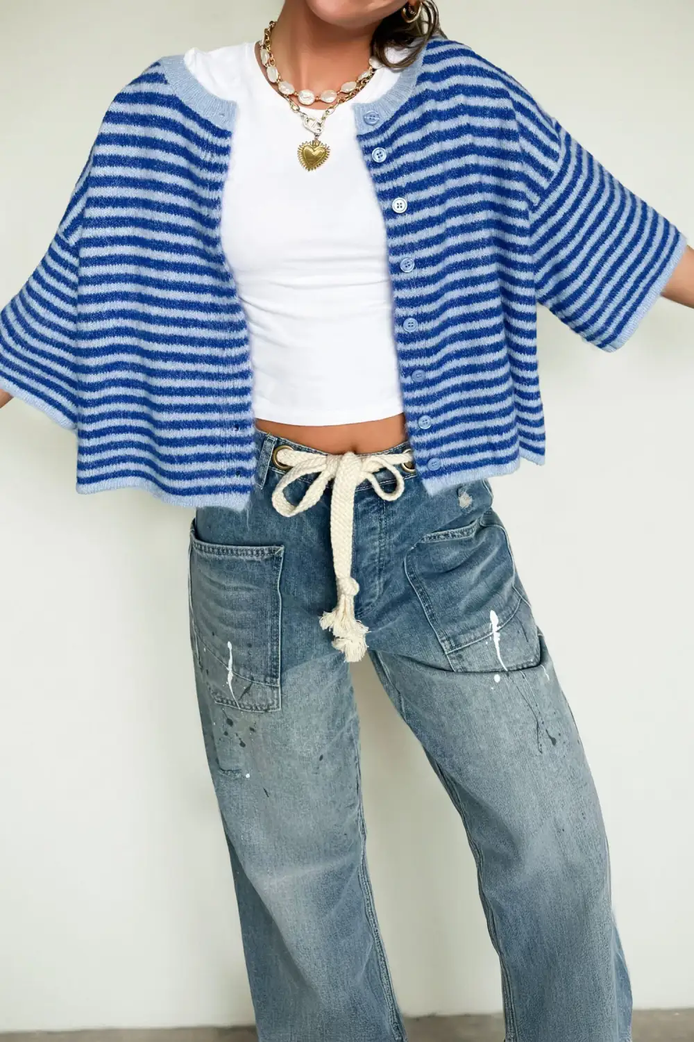 Striped Button Front Slouchy Cardigan