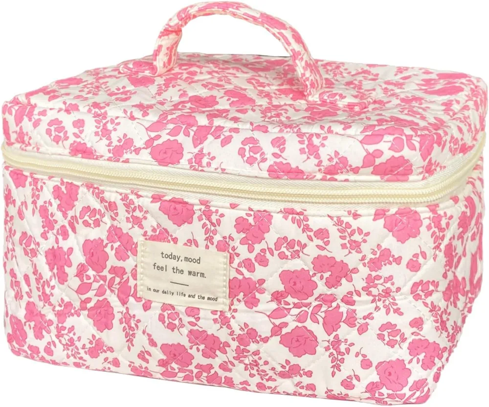 Quilted Floral Travel Makeup Bag