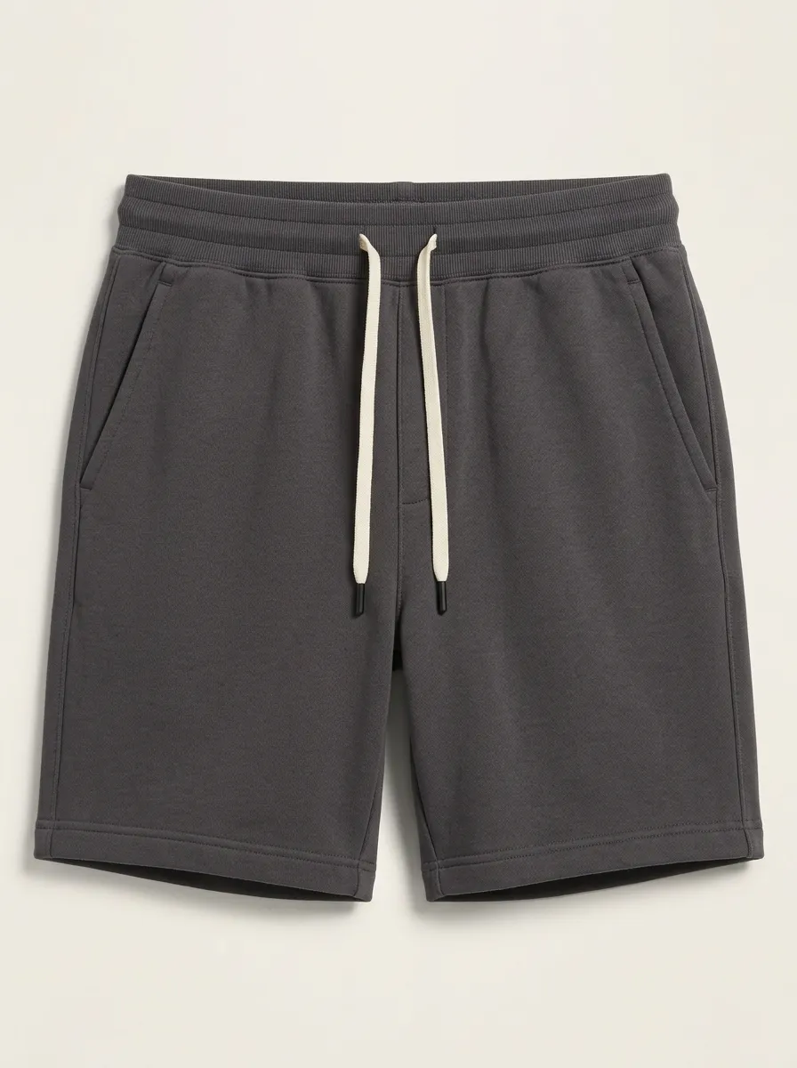 Men's Casual Solid Charcoal Drawstring Fleece Shorts