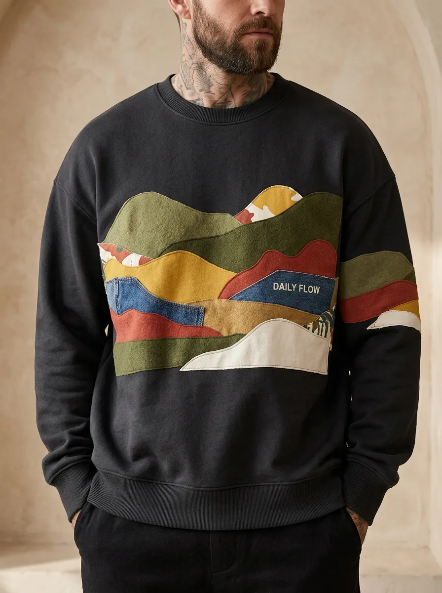 Men's Daily Flow Abstract Mountain Patchwork Printed Sweatshirt