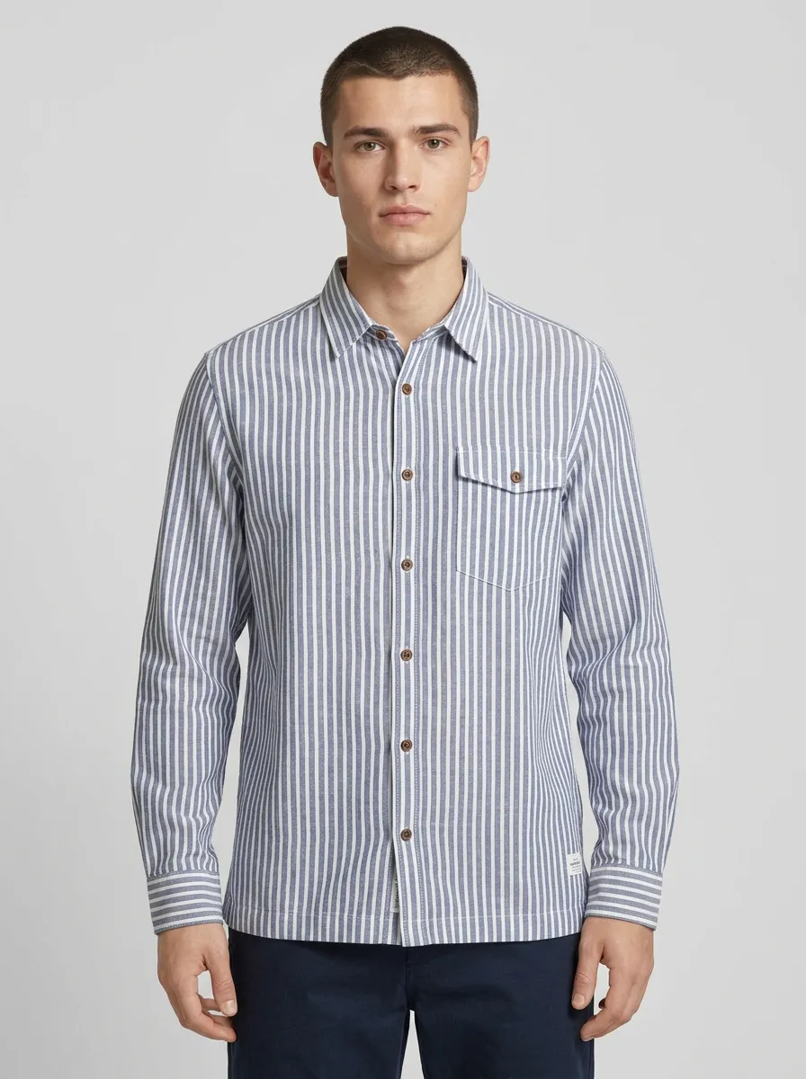 Men's Casual Summer Breathable Blue Striped Button Down Shirt