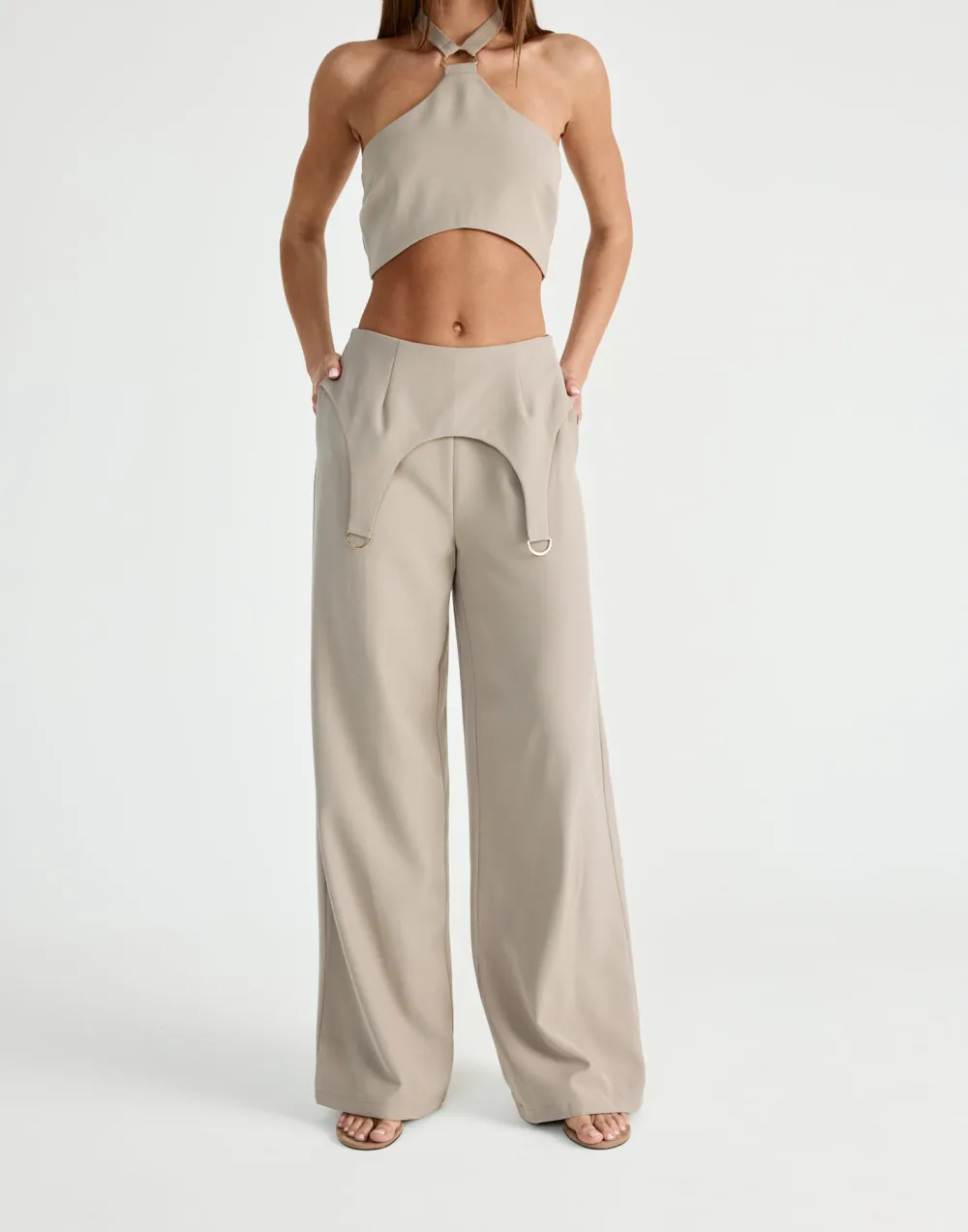 Designer High-Waist Wide-Leg Pants