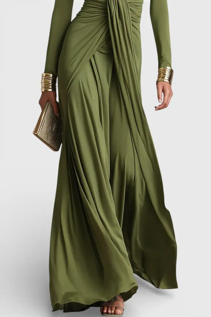 Pleated Satin Maxi Dress