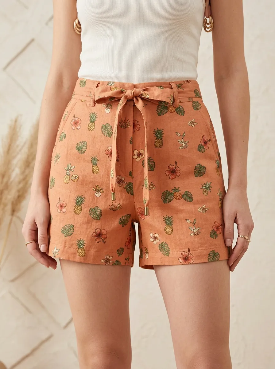 Women's Tropical Summer Pineapple Hibiscus Printed Shorts