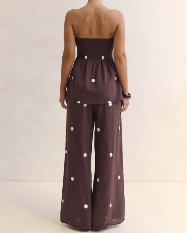Strapless Polka Dot Top and Pants Set