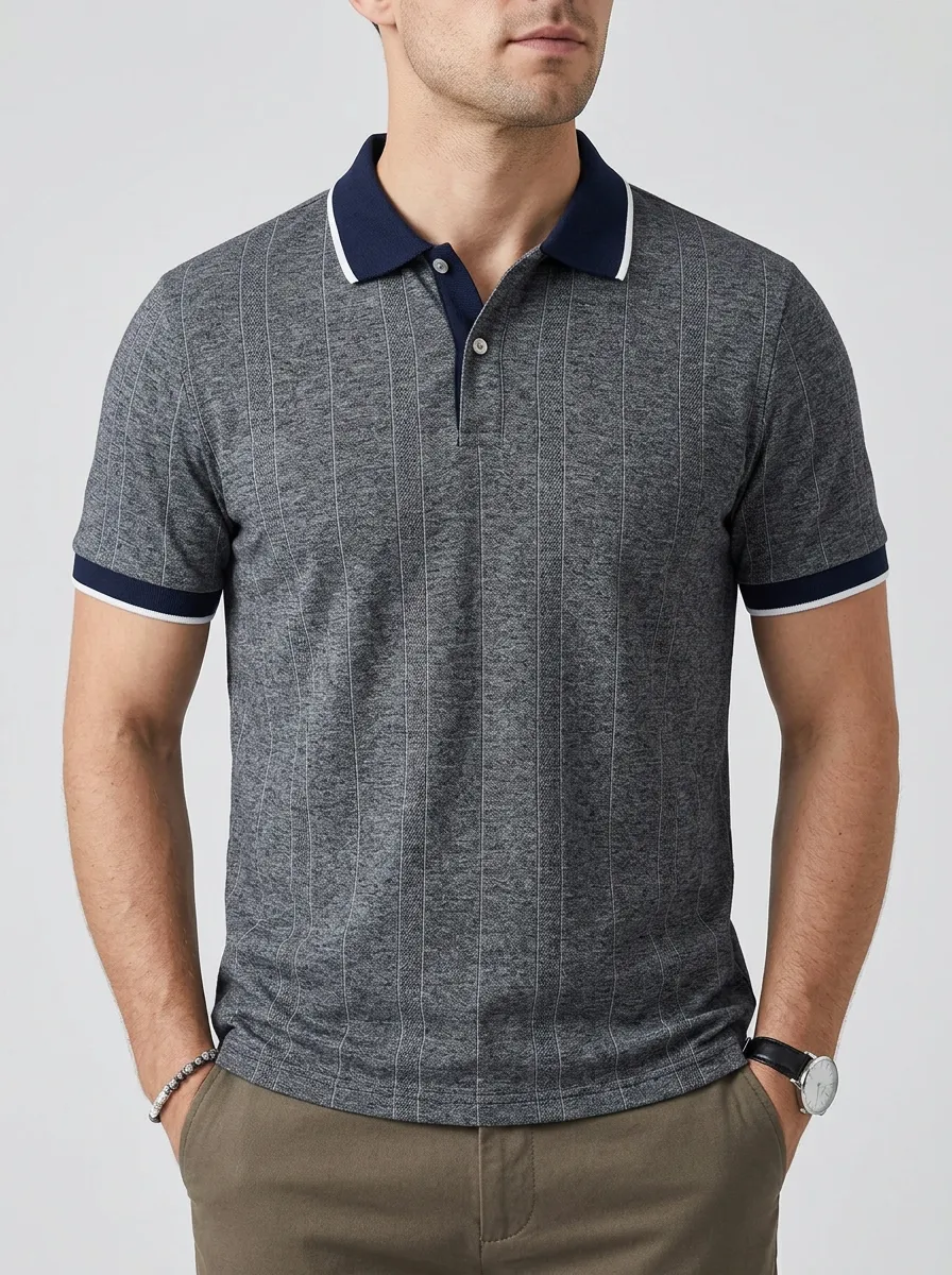Men's Casual Vertical Striped Pattern Printed Polo Shirt