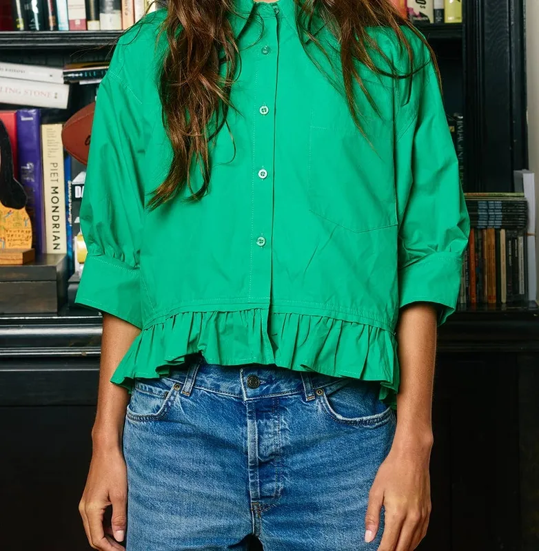 Ruffled Hem Poplin Blouse
