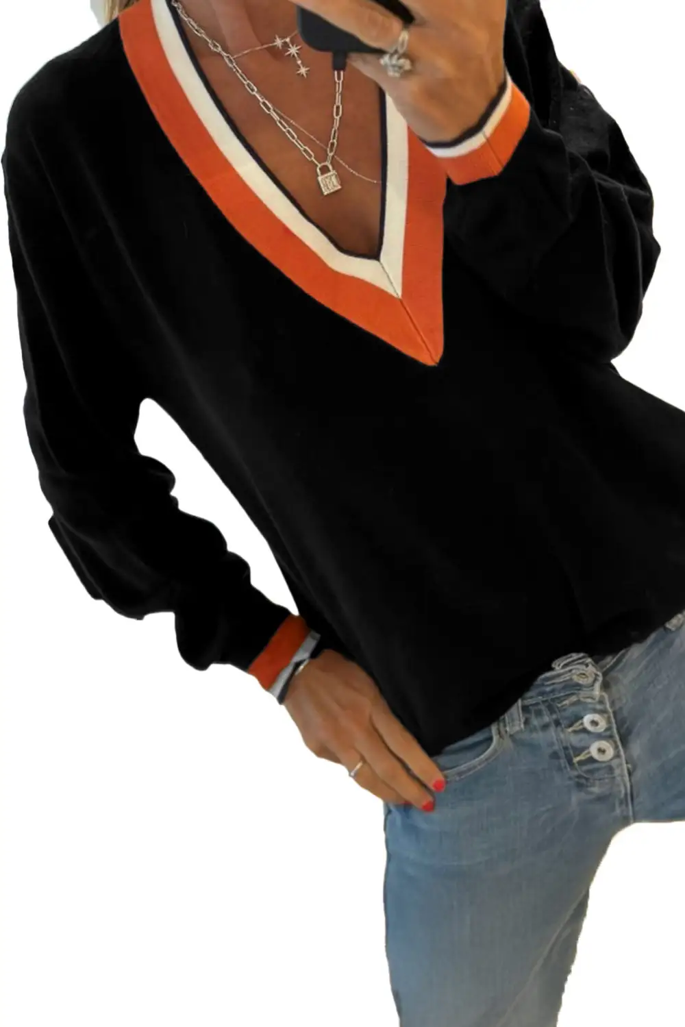 Striped Knit V Neck Sweater
