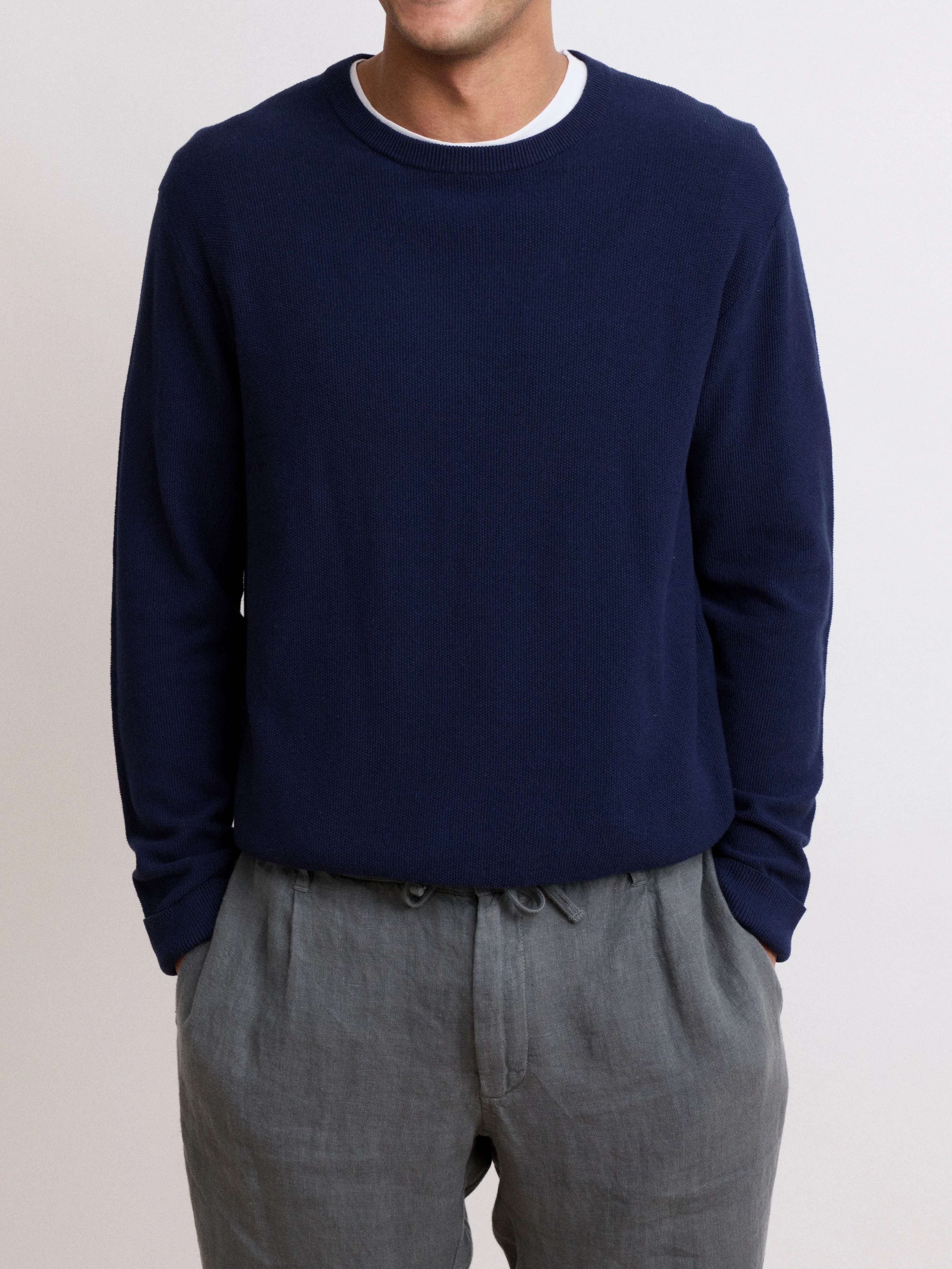 Men's Deep Blue Cotton Crew Neck Sweater