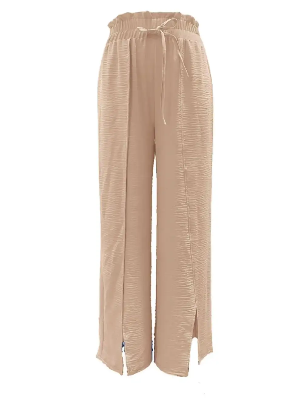 Wide Leg Slit Detail Ruffle Detail Everyday Pants