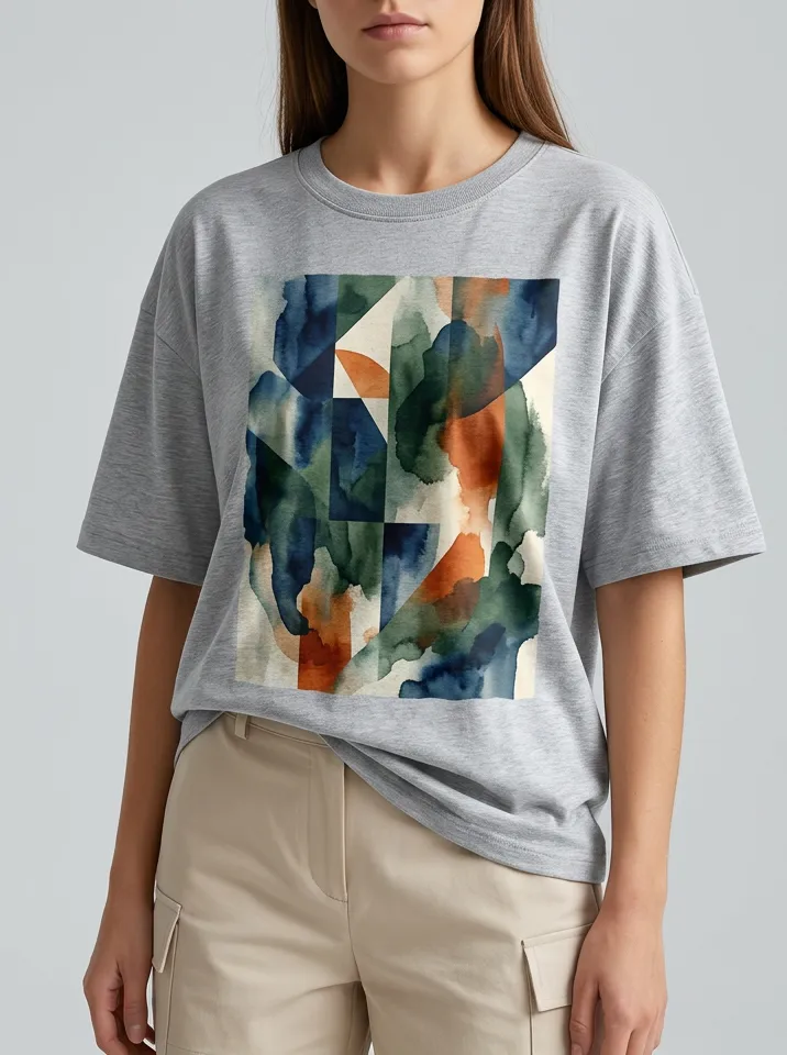 Women's Abstract Geometric Watercolor Printed T-Shirt