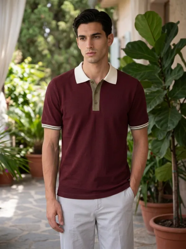 Men's Classic Smart Casual Striped Cuff Polo Shirt