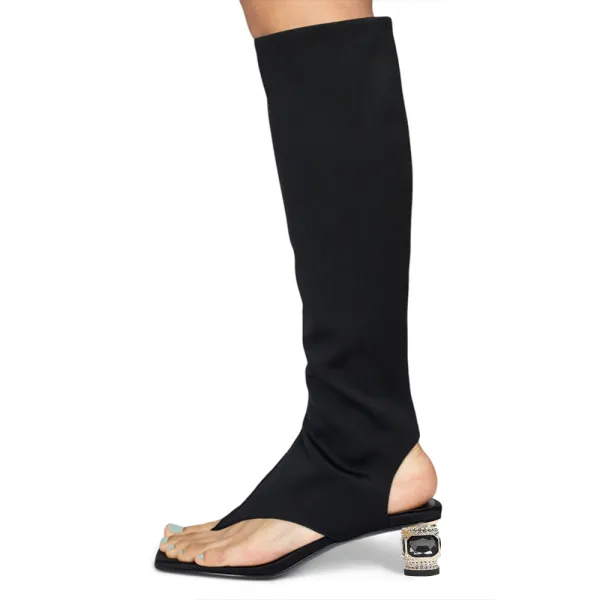 Open-Toe Platform Knee-High Boots