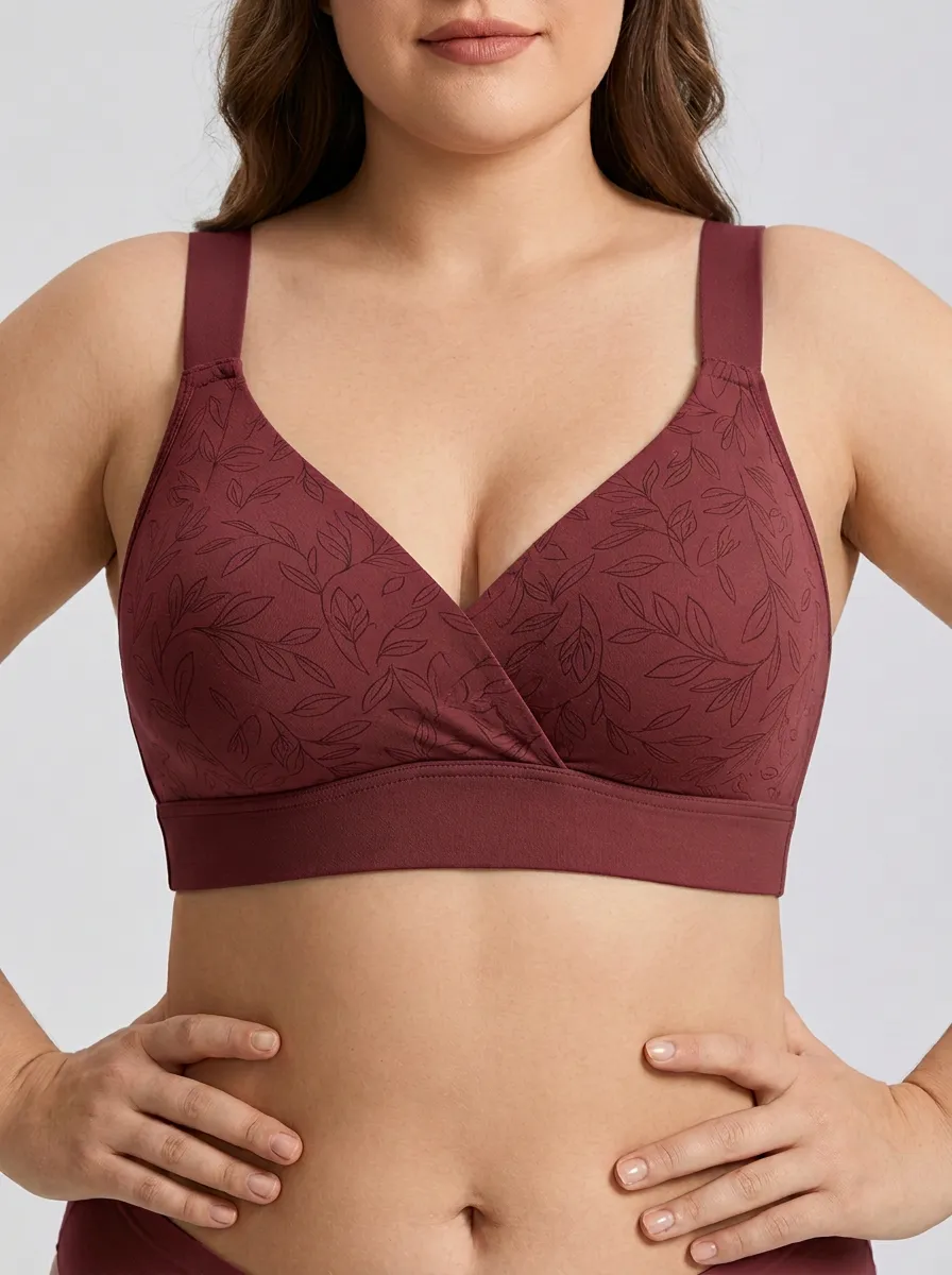 Women's Plus Size Sage Green Leaf V-Neck Wireless Bralette