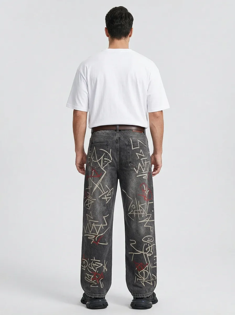 Unisex Downtown-Inspired Streetwear Graffiti Jeans