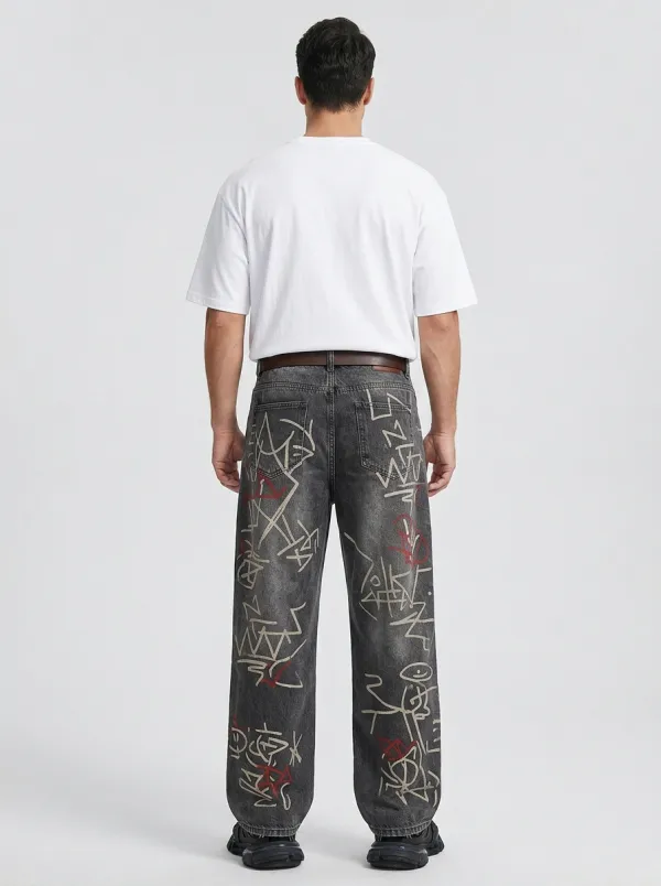 Unisex Downtown-Inspired Streetwear Graffiti Jeans