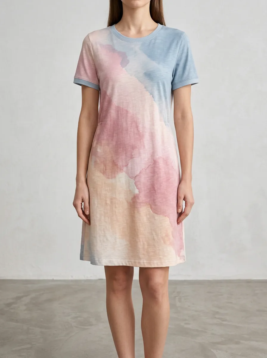 Women's Relaxed Watercolor Print T-Shirt Dress