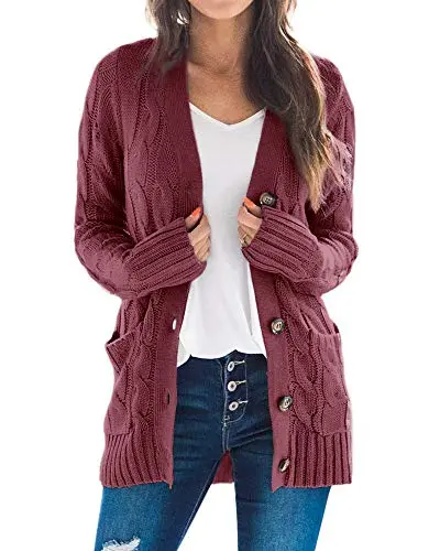 Women's Cable Knit Cardigan Long Sleeve Open Front Button Down Knitwear Sweater Coat