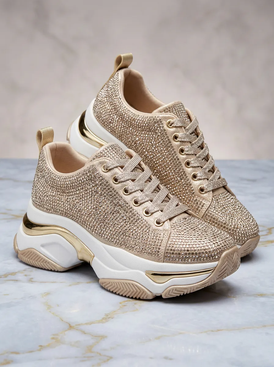 Lace-Up Women's Rhinestone Platform Shoes