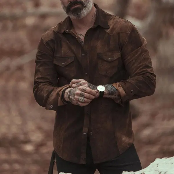 Open Collar Washed Work Shirt