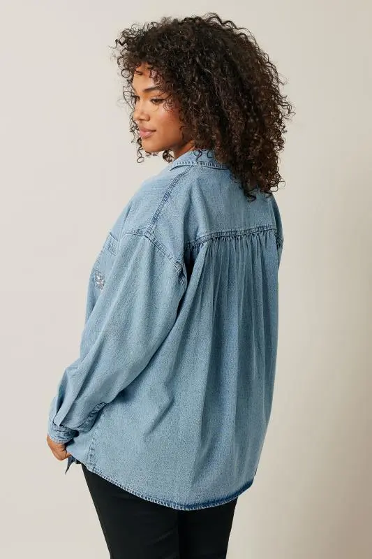 Blue Denim Sequin Embellished Shirt