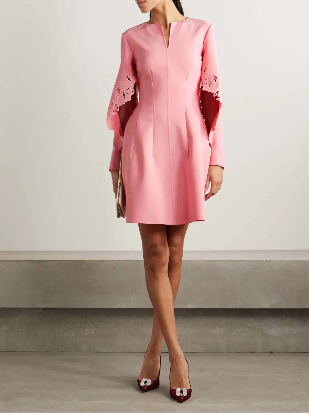 Rose Embroidery Line Elegant Mini Dress