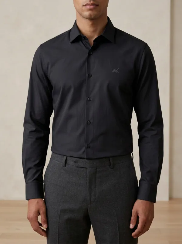 Men's Non-Iron Cotton  Logo Embroidered Long Sleeve Shirt