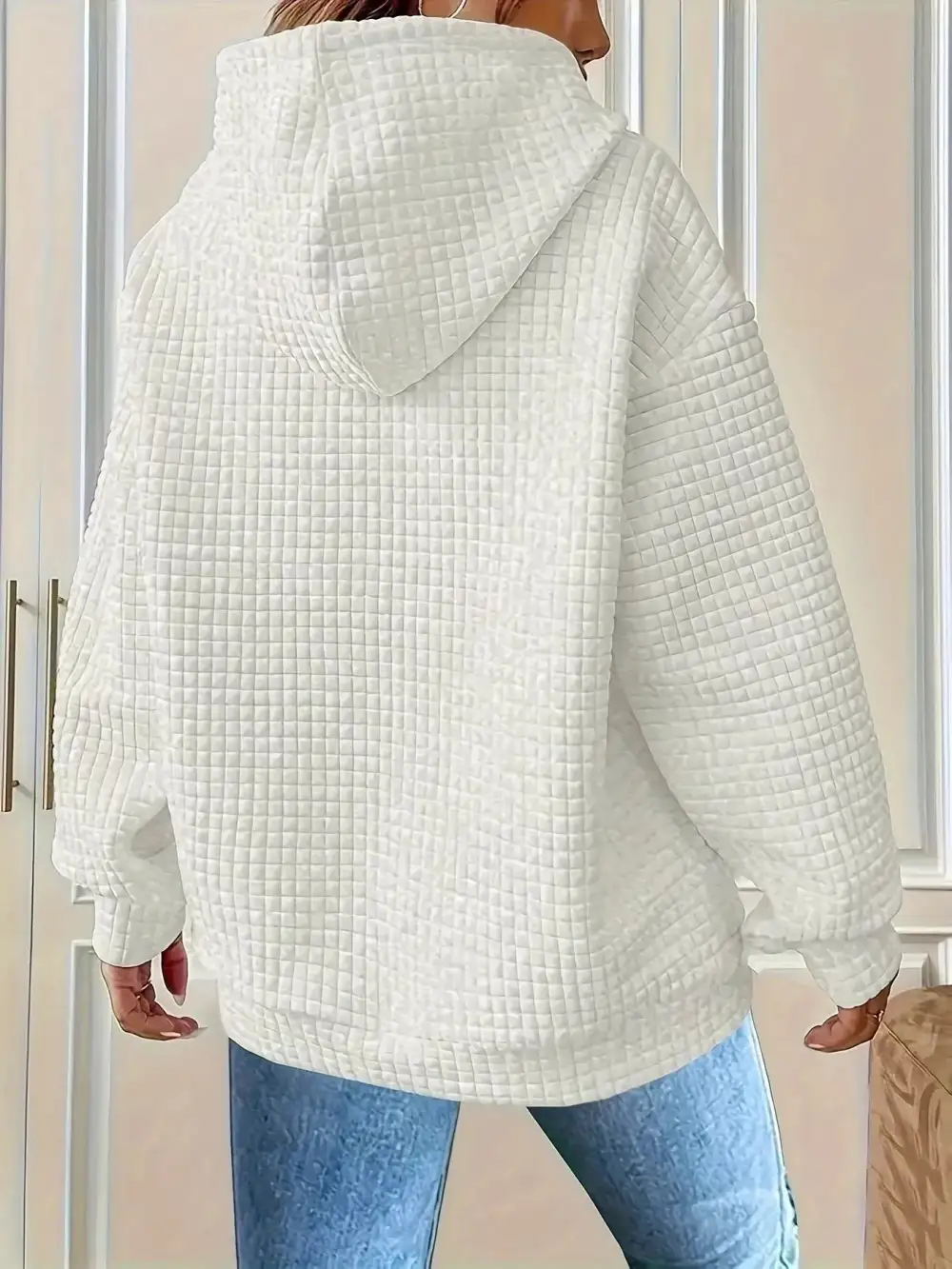 Drawstring Pocketed Textured Knit Hoodie
