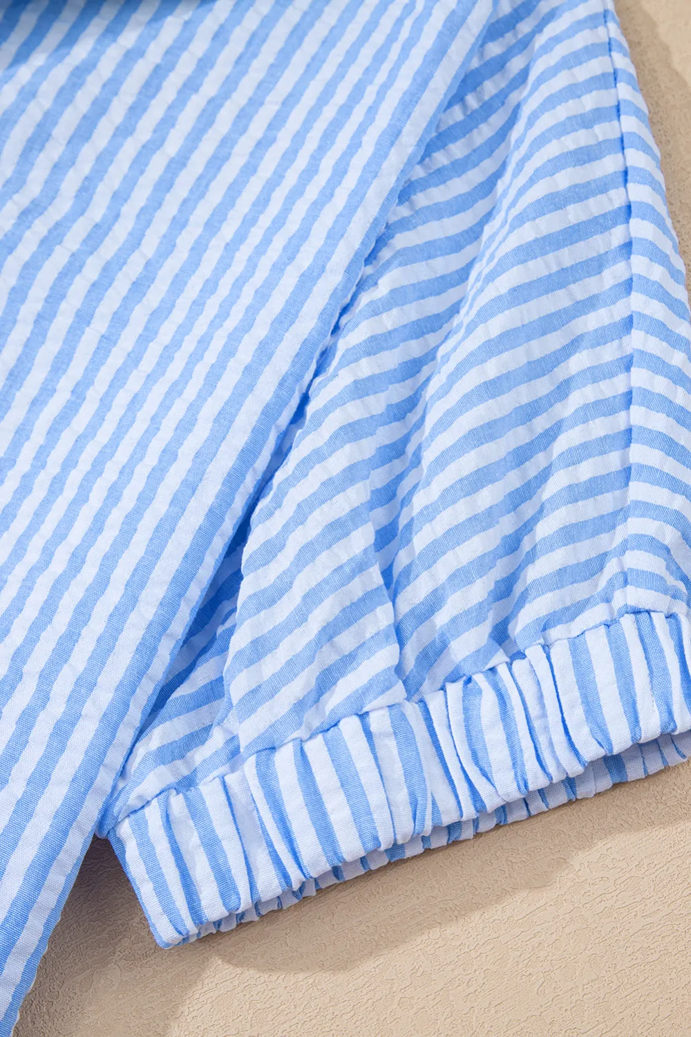 Sky Blue Striped Print Contrast Blouse