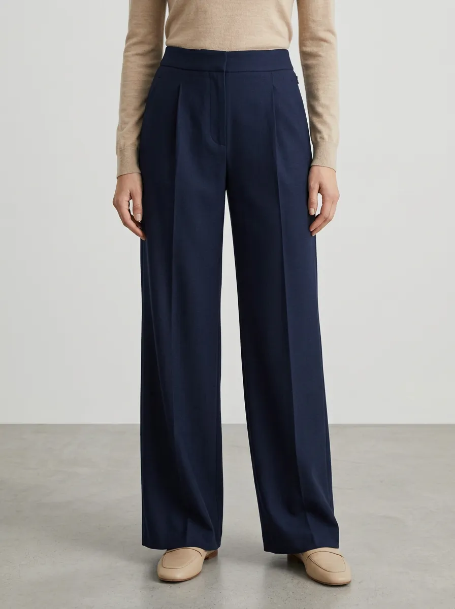 Minimal Look Pleated Wide-Leg Trousers
