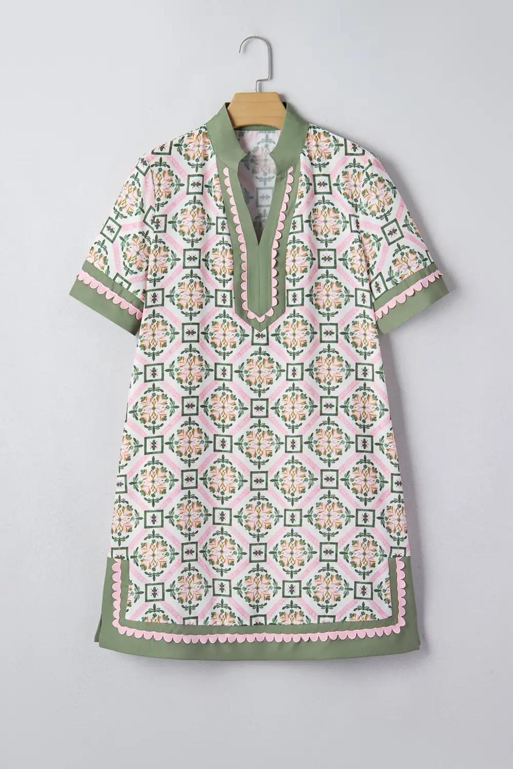 Floral Geometric Print Short Sleeve Mini Dress