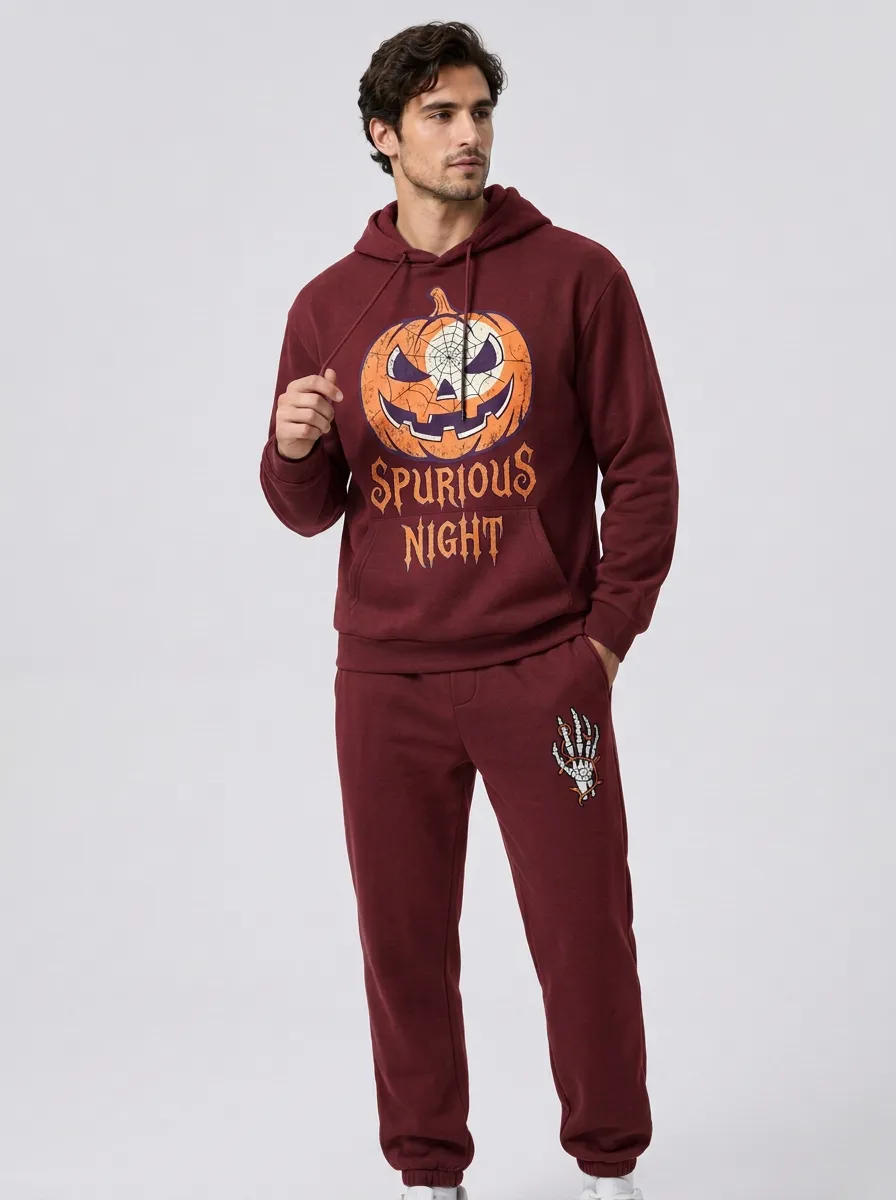 Men's Halloween Spurious Night Pumpkin Skeleton Printed Tracksuit