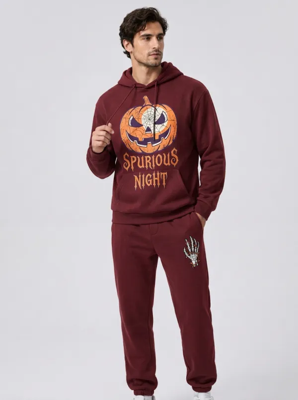 Men's Halloween Spurious Night Pumpkin Skeleton Printed Tracksuit